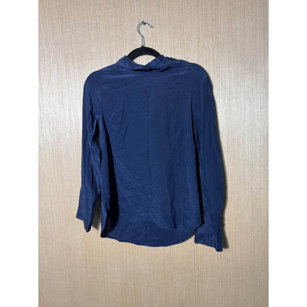 J. Crew Women's Silk Back Tie Neck Long Sleeve Blouse Top Navy Blue Size 6